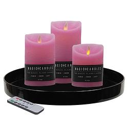 Foto van Zwart kunststof dienblad inclusief led kaarsen roze - led kaarsen