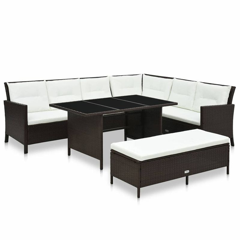 Foto van Vidaxl 3-delige loungeset met kussens poly rattan bruin