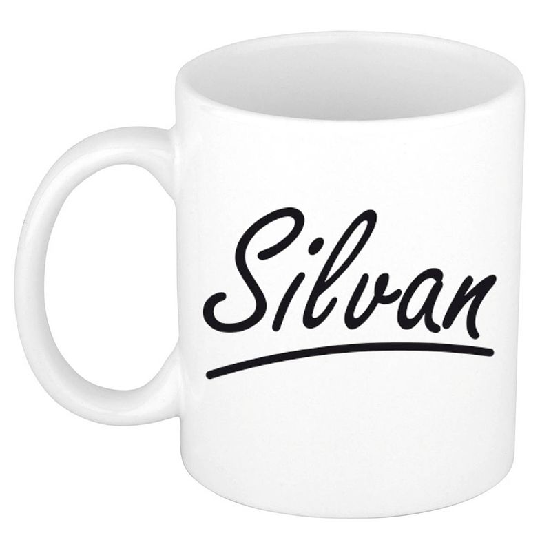 Foto van Naam cadeau mok / beker silvan met sierlijke letters 300 ml - naam mokken