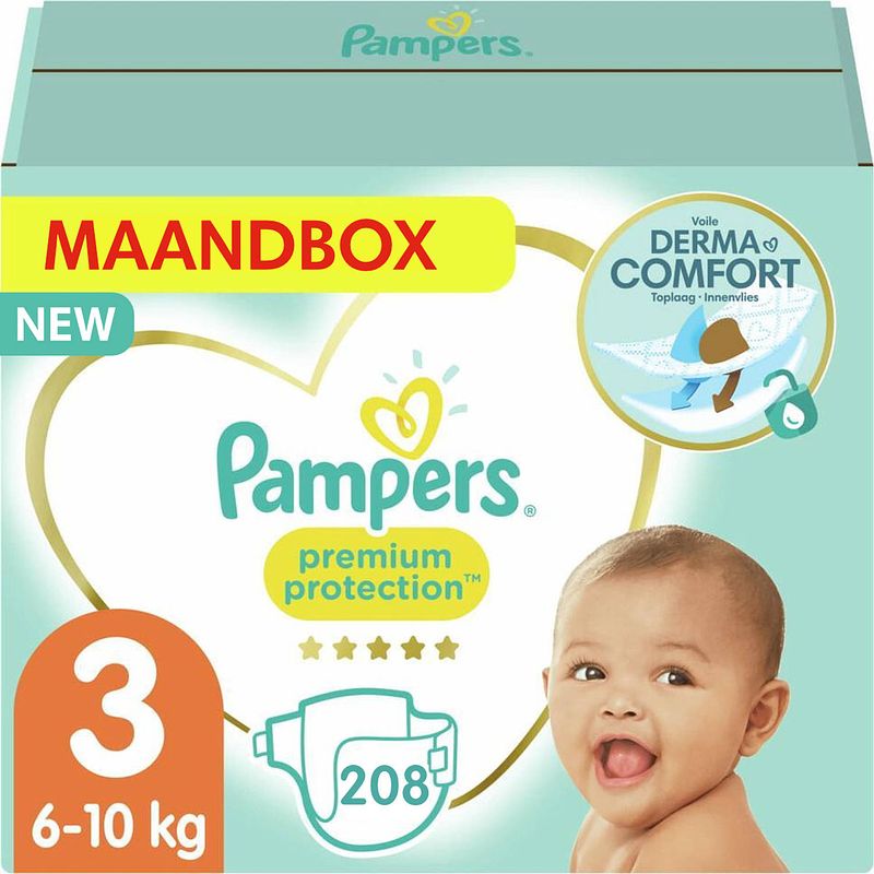 Foto van Pampers - premium protection - maat 3 - maandbox - 208 luiers - voordeel