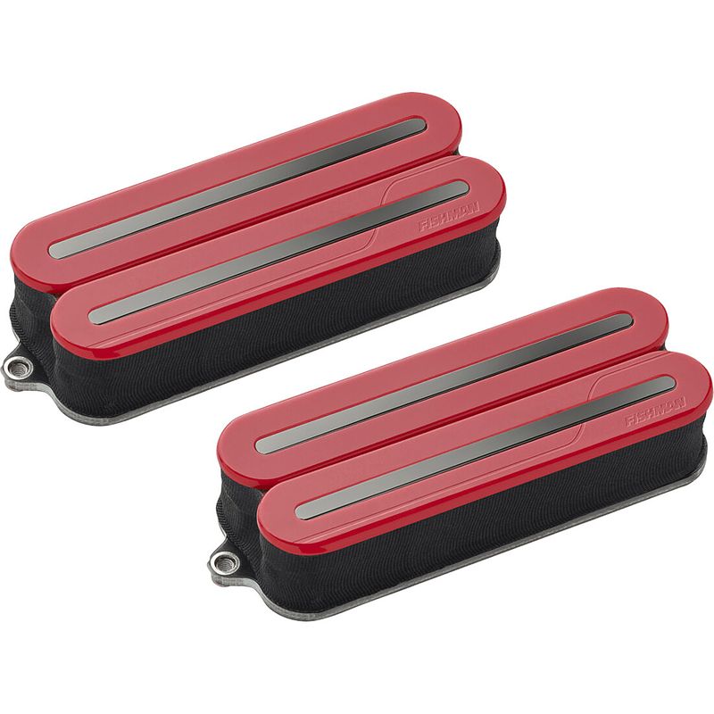 Foto van Fishman prf-mo8-sdb fluence open core modern humbucker set 8-string red / black nickle rails actieve elementenset