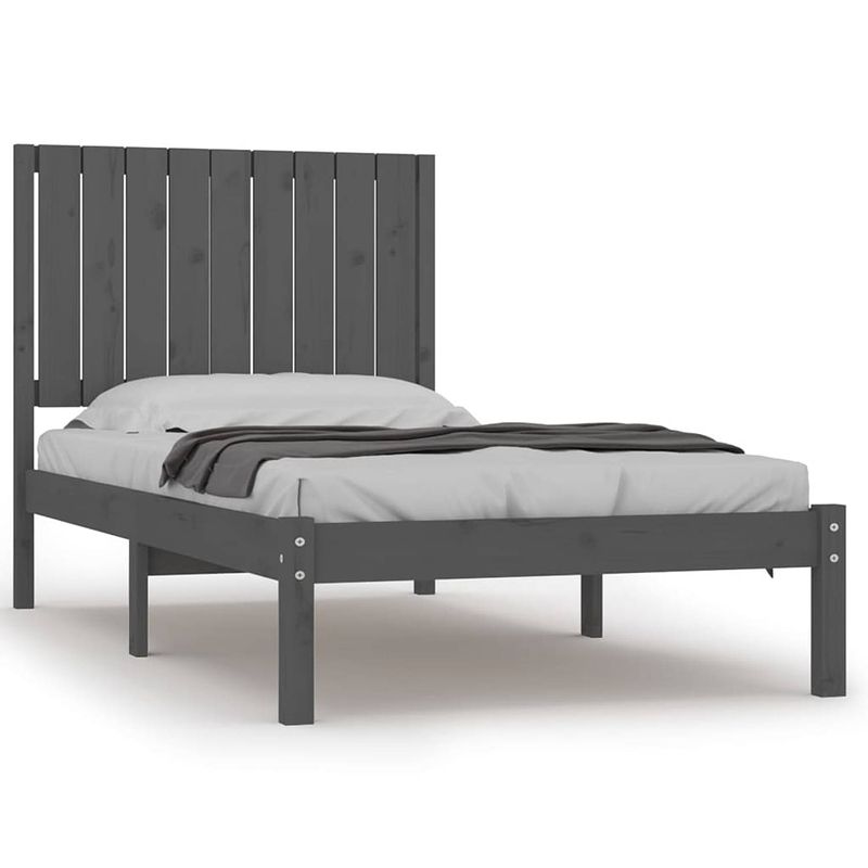 Foto van The living store houten bedframe - 205.5 x 95.5 x 31 cm - massief grenenhout - grijs