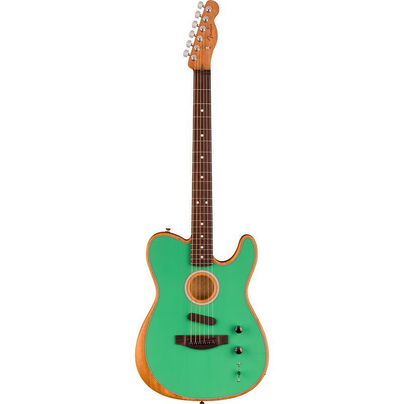 Foto van Fender limited edition acoustasonic player telecaster rw sea foam green met gigbag