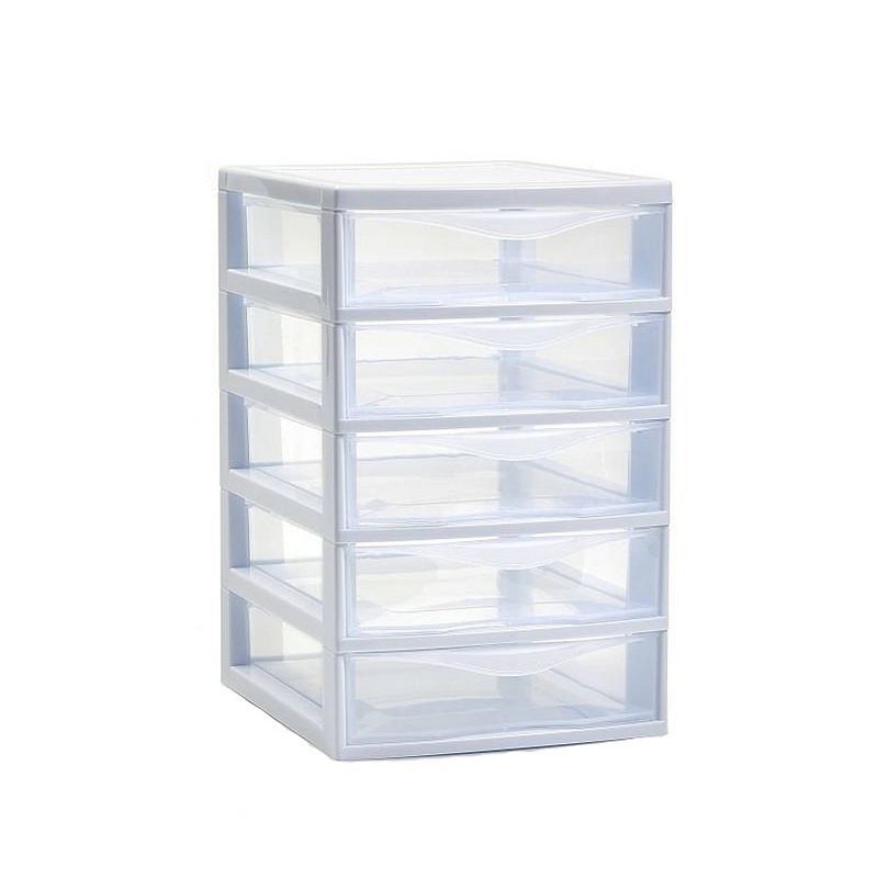 Foto van Plasticforte ladeblokje/bureau organizer 5x lades - wit/transparant - l18 x b21 x h28 cm - plastic - ladeblok