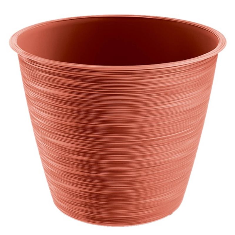 Foto van Stijlvolle kunststof plantenpot/bloempot dia 15 cm/hoogte 12.5 cm paintstripe stone rood - plantenpotten