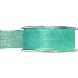 Foto van 1x hobby/decoratie mintgroene organza sierlinten 2,5 cm/25 mm x 20 meter - cadeaulinten