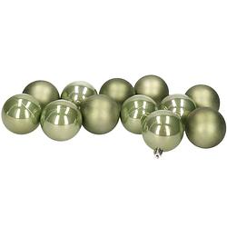 Foto van 12x stuks kunststof kerstballen lichtgroen 6 cm glans/mat - kerstbal