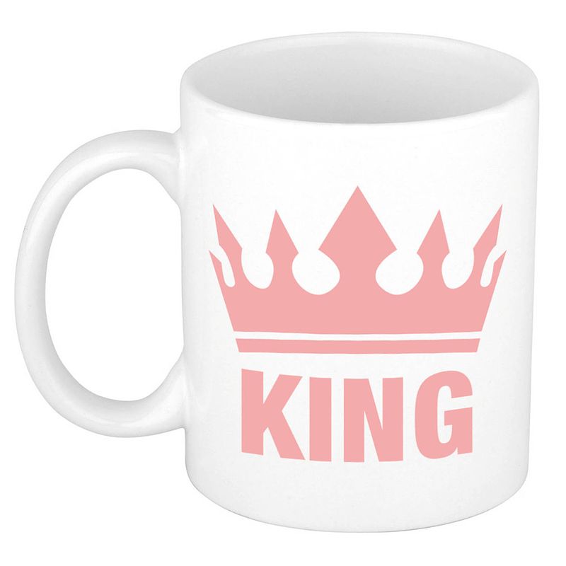 Foto van Cadeau king mok/ beker wit met roze bedrukking 300 ml - feest mokken