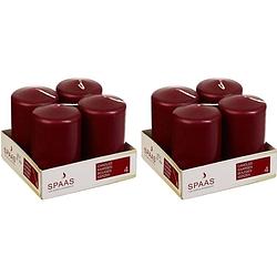 Foto van 8x kaarsen bordeaux rood 5 x 8 cm 12 branduren sfeerkaarsen - stompkaarsen