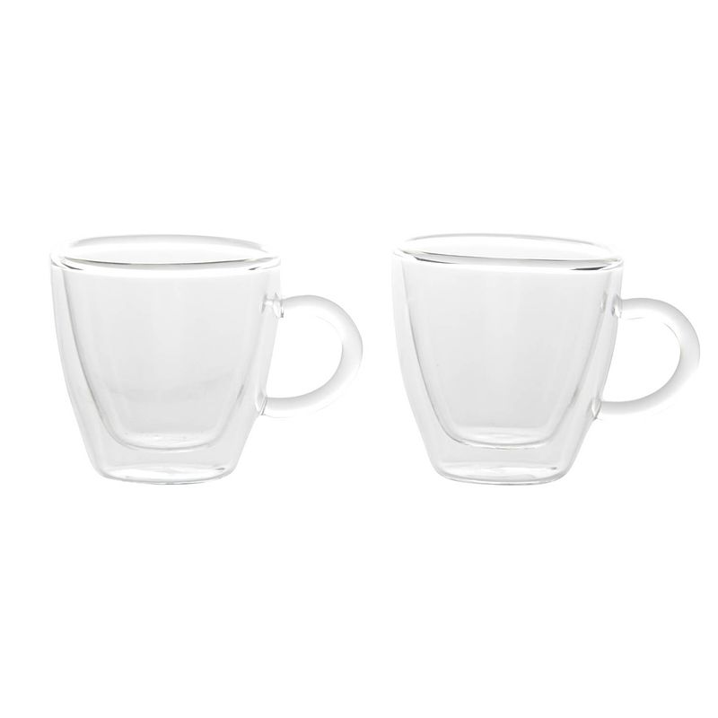 Foto van Set van 2x dubbelwandige koffie/espresso glazen met oor 60 ml - transparant - koffie- en theeglazen