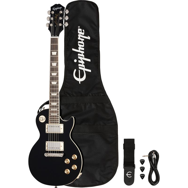 Foto van Epiphone power players les paul dark matter ebony 7/8 elektrische gitaar met gigbag, strap, kabel en plectrums