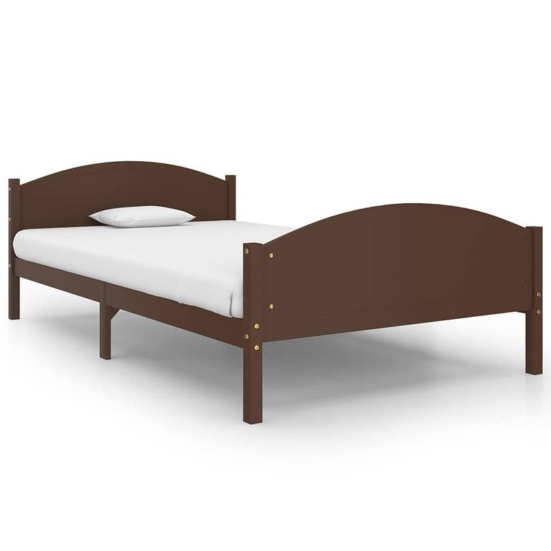 Foto van The living store bedframe grenenhout - donkerbruin - 206 x 125.5 x 73.5 cm - matras niet inbegrepen