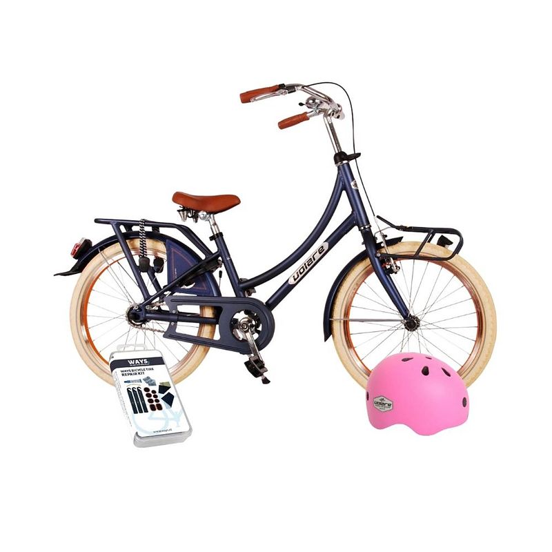 Foto van Volare kinderfiets oma classic - 20 inch - mat blauw - met fietshelm en accessoires