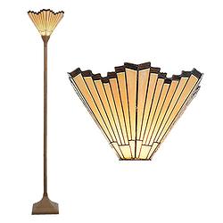 Foto van Haes deco - tiffany vloerlamp goudkleurig 37x37x183 cm e27/max 1x60w