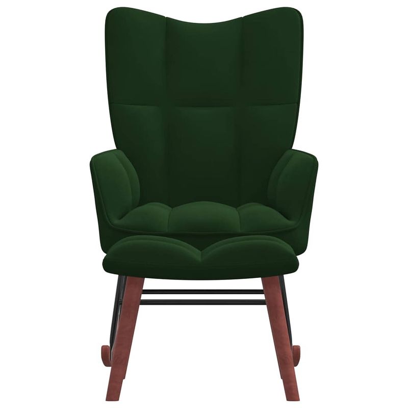 Foto van The living store schommelfauteuil met voetenbank - donkergroen - 61 x 78 x 98 cm - fluweel