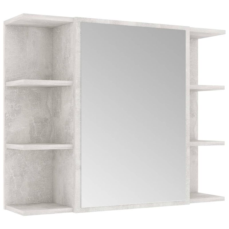 Foto van The living store spiegelkast betongrijs - wandspiegelkast - 80 x 20.5 x 64 cm - 1 deur - 8 vakken