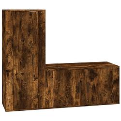 Foto van The living store tv-meubel set - klassiek - tv-kast - 80 x 34.5 x 40 cm - 40 x 34.5 x 100 cm - kleur- gerookt eiken