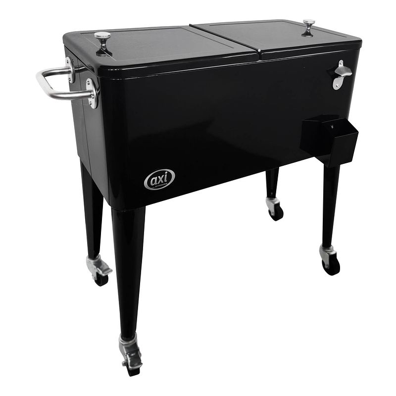 Foto van Axi retro cooler zwart outdoor koeler op wielen met 76l inhoud