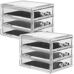 Foto van 2x stuks sieraden/make-up organizer 3 lades rechthoek 15,5 x 10,5 cm van kunststof - make-up dozen