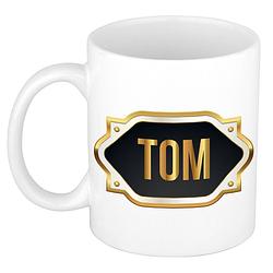 Foto van Naam cadeau mok / beker tom met gouden embleem 300 ml - naam mokken