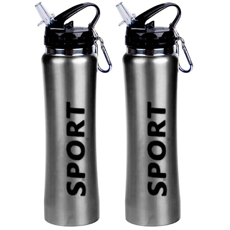 Foto van 2x sport bidon drinkfles/waterfles sport print zilver 600 ml - drinkflessen