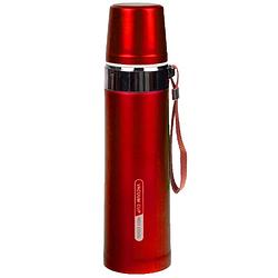 Foto van Thermosfles / isoleerfles rvs met bandje voor onderweg 750 ml rood - thermosflessen