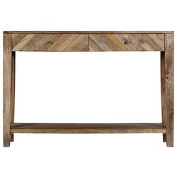 Foto van The living store wandtafel - massief mangohout - 118x30x80 cm - met 2 lades en 1 schap