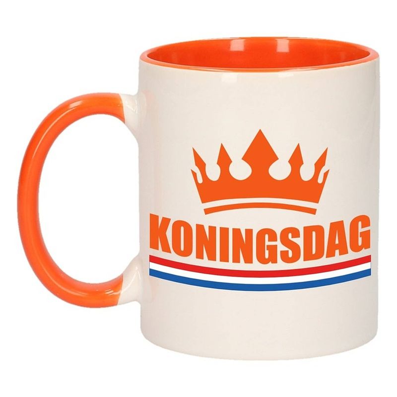 Foto van 1x koningsdag beker / mok - oranje met wit - 300 ml keramiek - oranje bekers