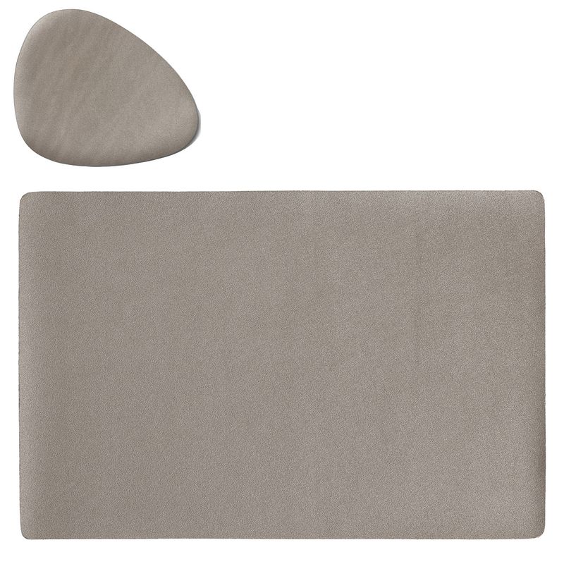 Foto van Placemats en onderzetters lederlook - set 6x - metallic taupe - 45 x 30 cm - placemats