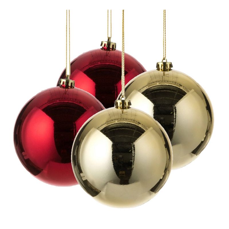 Foto van Kerstversieringen set van 4x grote kunststof kerstballen rood en goud 15 cm glans - kerstbal