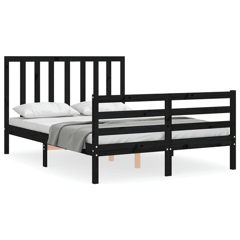 Foto van The living store bedframe massief grenenhout - multiplex lattenbodem - functioneel hoofd- en voeteneinde - zwart -