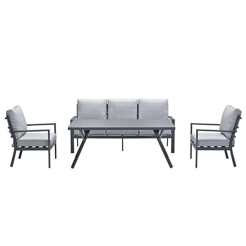 Foto van Garden impressions senja lounge dining set stoel-bank 4-delig - licht grijs