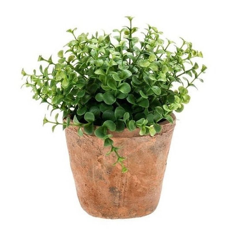 Foto van Groene kunstplant eucalyptus plant in pot - kunstplanten