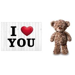 Foto van I love you valentijnskaart met bruine knuffelbeer 24 cm - wenskaarten