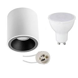 Foto van Opbouwspot set - pragmi cliron pro - gu10 fitting - opbouw rond - mat wit/zwart - 4w - natuurlijk wit 4200k - verdiept -