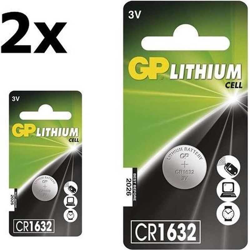 Foto van 2 stuks (2 blister ) gp cr1632 125mah 3v lithium knoopcel batterij