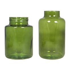 Foto van Set van 2 bloemenvazen - groen transparant glas - 20 x 15 cm en 25 x 15 cm - vazen