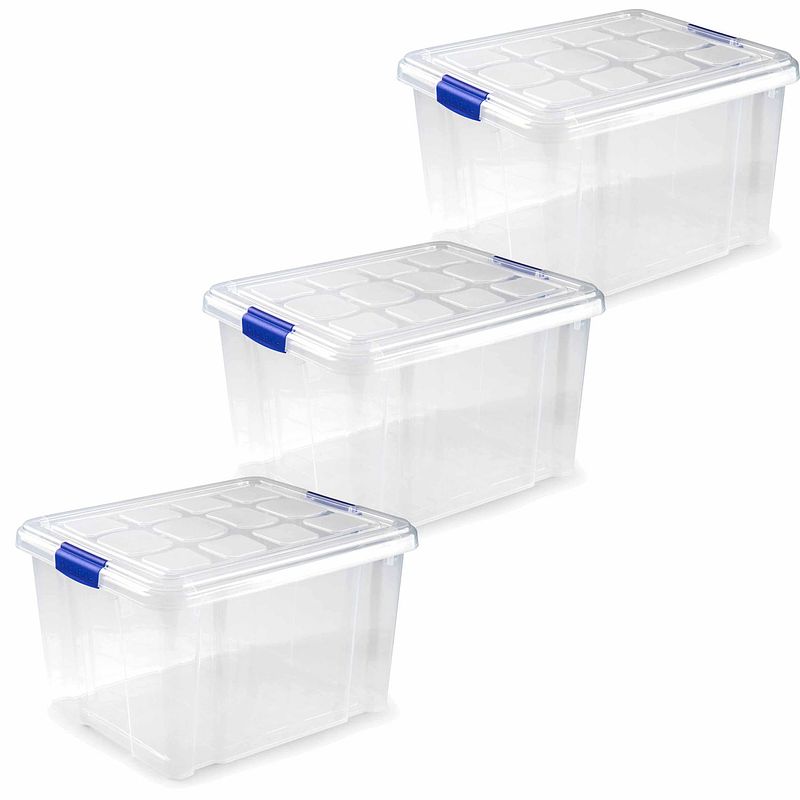 Foto van 3x stuks opslagboxen/bakken/organizers met deksel 25 liter 42 x 36 x 25 cm transparant - opbergbox