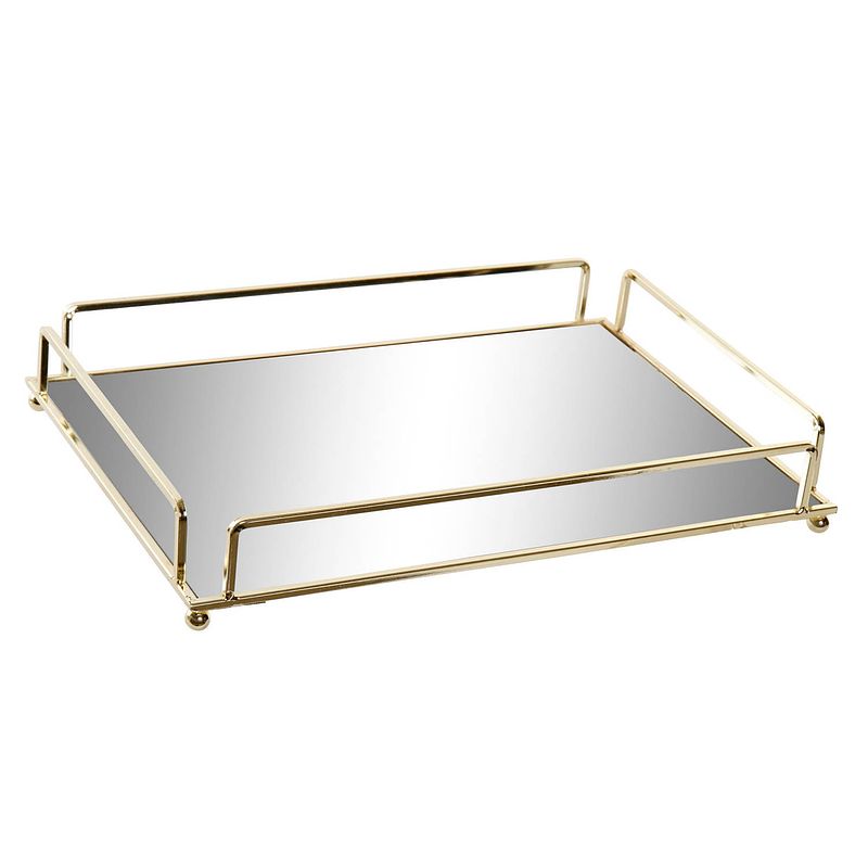 Foto van Casa di elturo mirror tray elegance rechthoek - metalen spiegel dienblad - goud - l30 x b20 x h5 cm