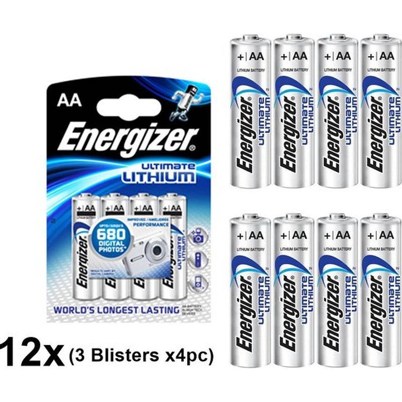 Foto van Aa l91 energizer ultimate lithium 3000mah 1.5v - 12 stuks (3 blisters a 4st)