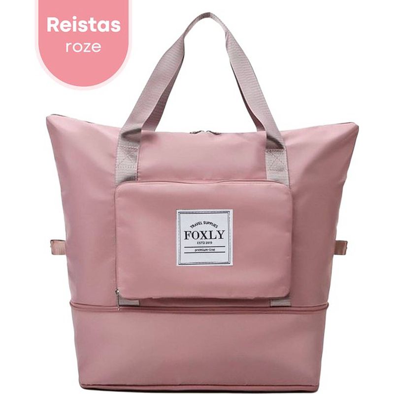 Foto van Foxly® opvouwbare handbagage reistas - handbagage formaat - reistas - opvouwbaar tot 28 x 18 cm - roze