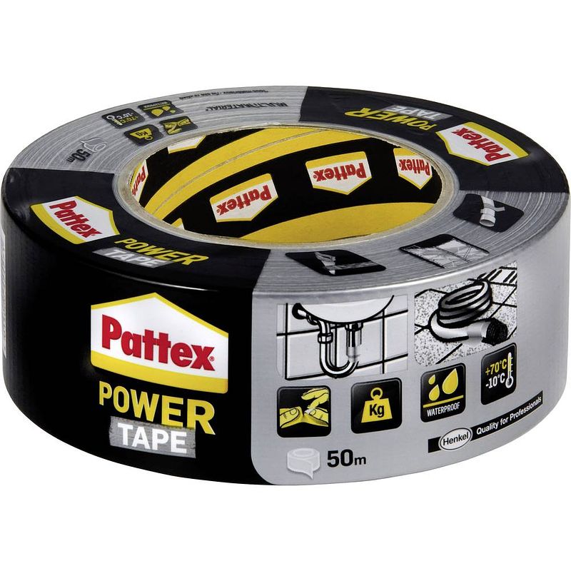 Foto van Pattex pt5sw textieltape pattex power tape zilver (l x b) 50 m x 50 mm 1 stuk(s)