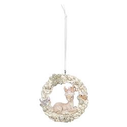 Foto van Haes deco - kersthanger hertje 7x2x8 cm - beige - kerstdecoratie, decoratie hanger, kerstboomversiering