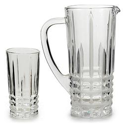 Foto van Glazen schenkkan/karaf 1liter 25 x 16 cm met 6 drinkglazen van 250 ml - drinkglazen