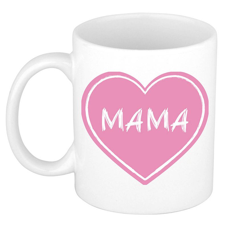 Foto van Bellatio decorations liefste mama verjaardag cadeau mok - roze hartje - 300 ml - moederdag - feest mokken