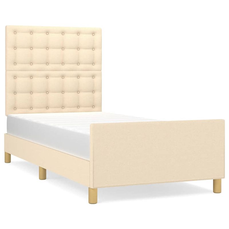 Foto van The living store bedframe - crème - 203 x 93 x 118/128 cm - verstelbare hoogte - ondersteunende poten