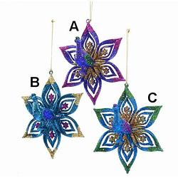 Foto van Kurt s. adler - plastic purple, blue, green & fucshia peacock with gold glitter snowflake ornament assorted