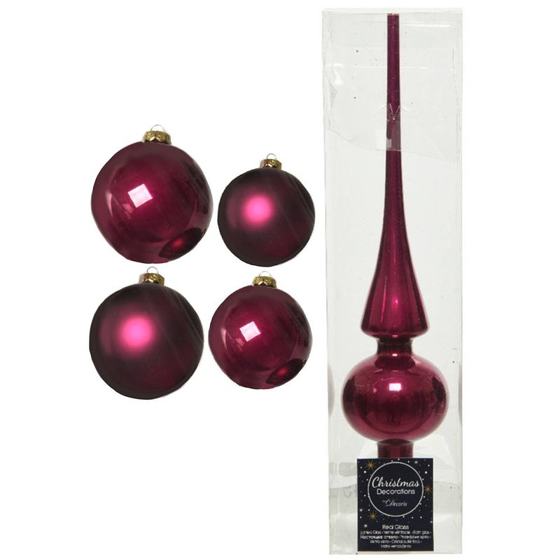 Foto van Glazen kerstballen pakket framboos roze glans/mat 38x stuks 4 en 6 cm met piek glans - kerstbal