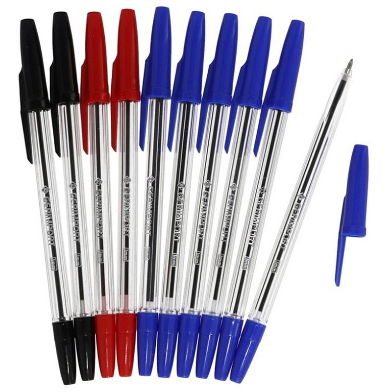 Foto van Gerimport balpennen 16 cm blauw/rood/zwart 10 stuks