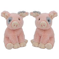 Foto van Multipak van 2x stuks pluche dieren knuffels varkens/biggetjes van 18 cm - knuffel boederijdieren